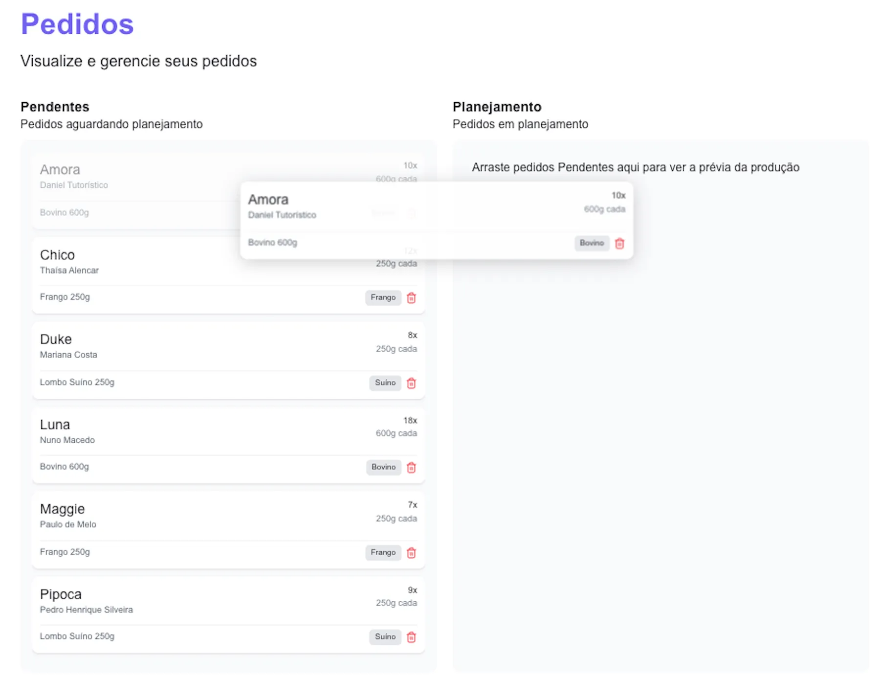 Planejamento de Produção - CozinhaPet Pro Interface de preview de produção do CozinhaPet Pro